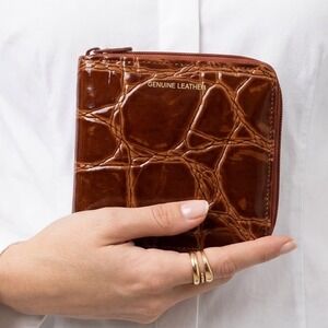 Wexford Wallet Mens OS Croc Embossed Brown Zip Around Bifold Leather Excellent